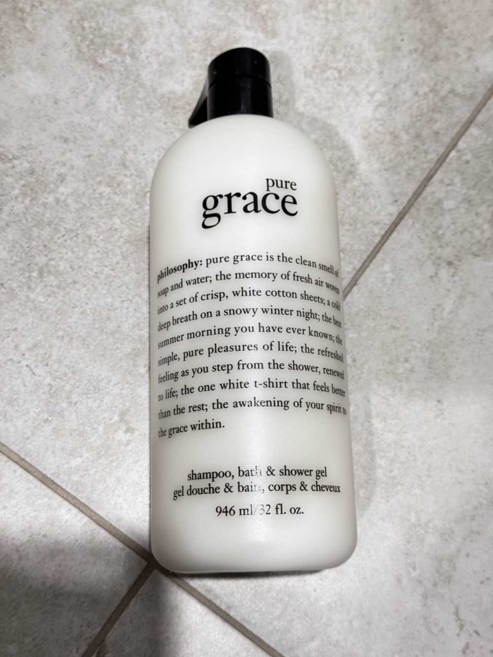 Philosophy Pure Grace White Shampoo Bottle with Black Cap
